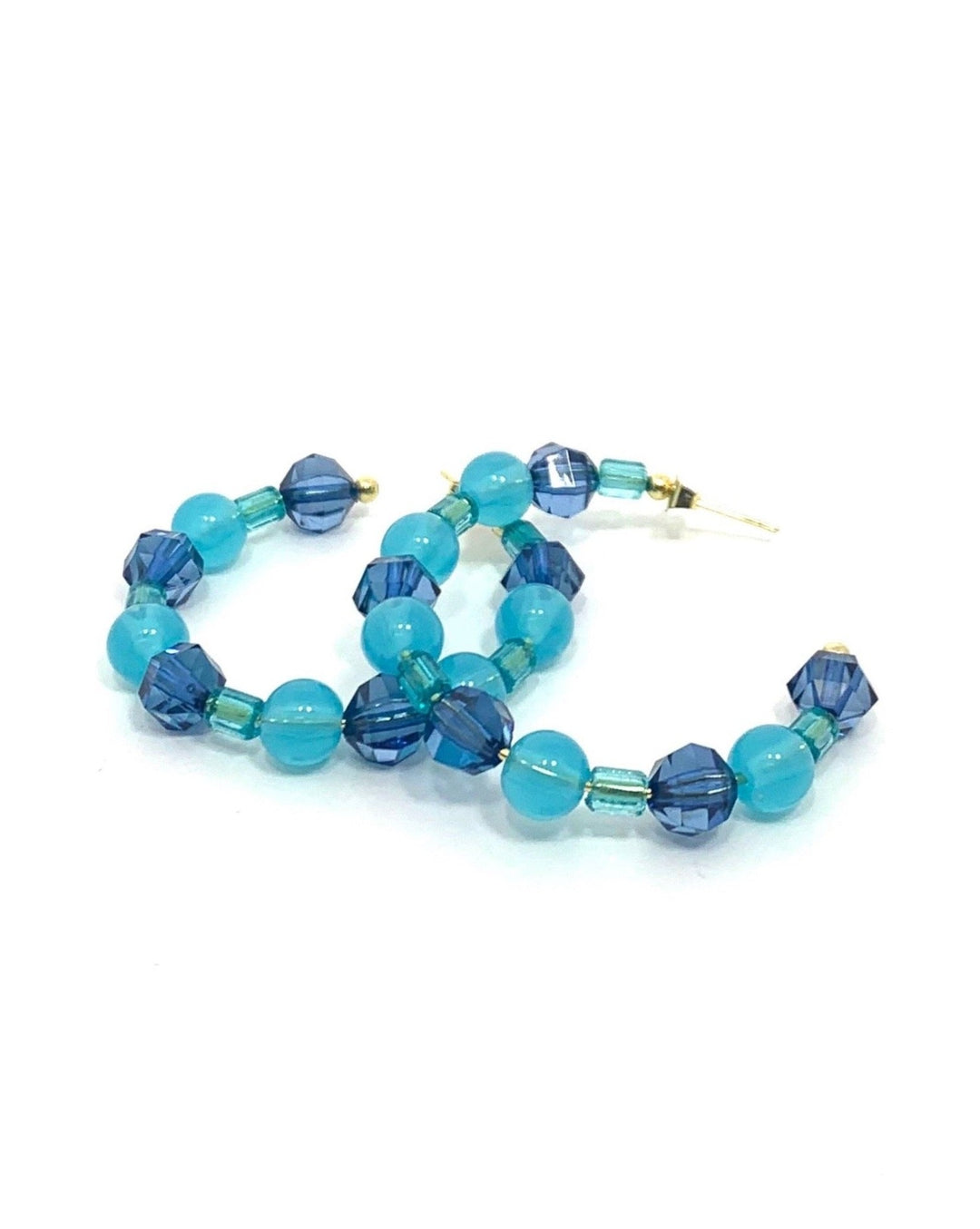 Blue Beaded Hoops