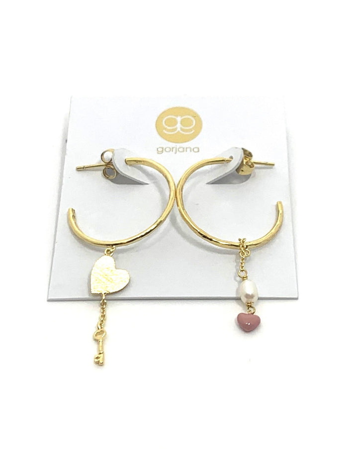 Gold Key and Heart Hoops