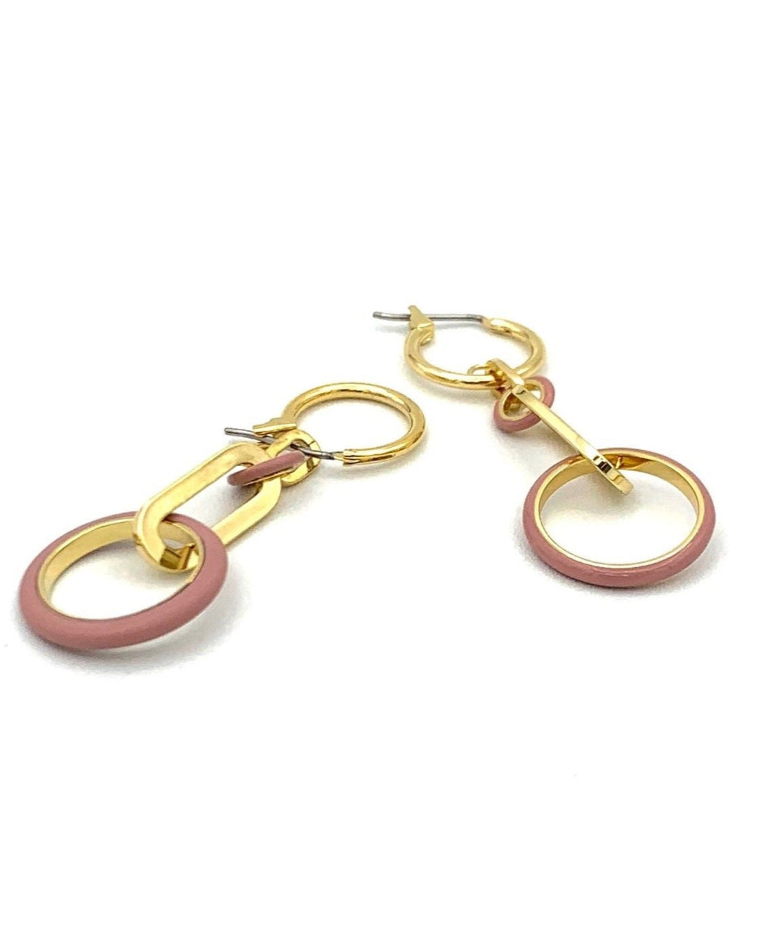 Drop Gold and Pink Hoop Earrings