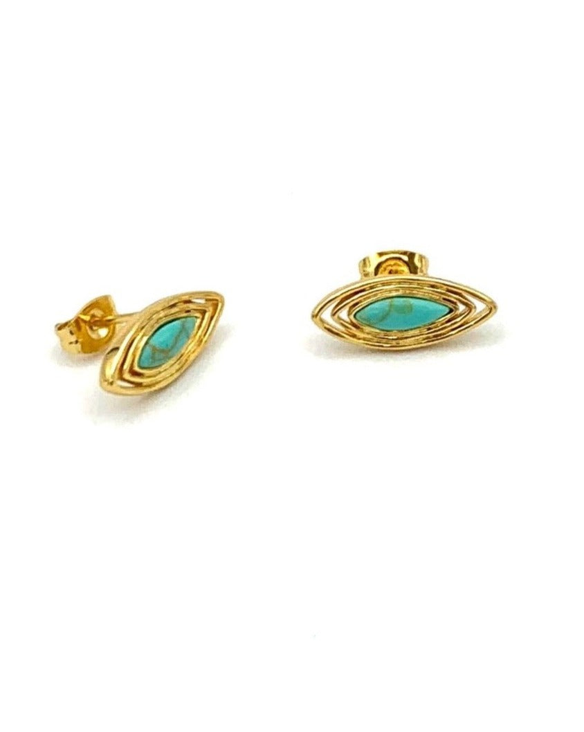 Small Gold and Turquoise Oval Shaped Studs