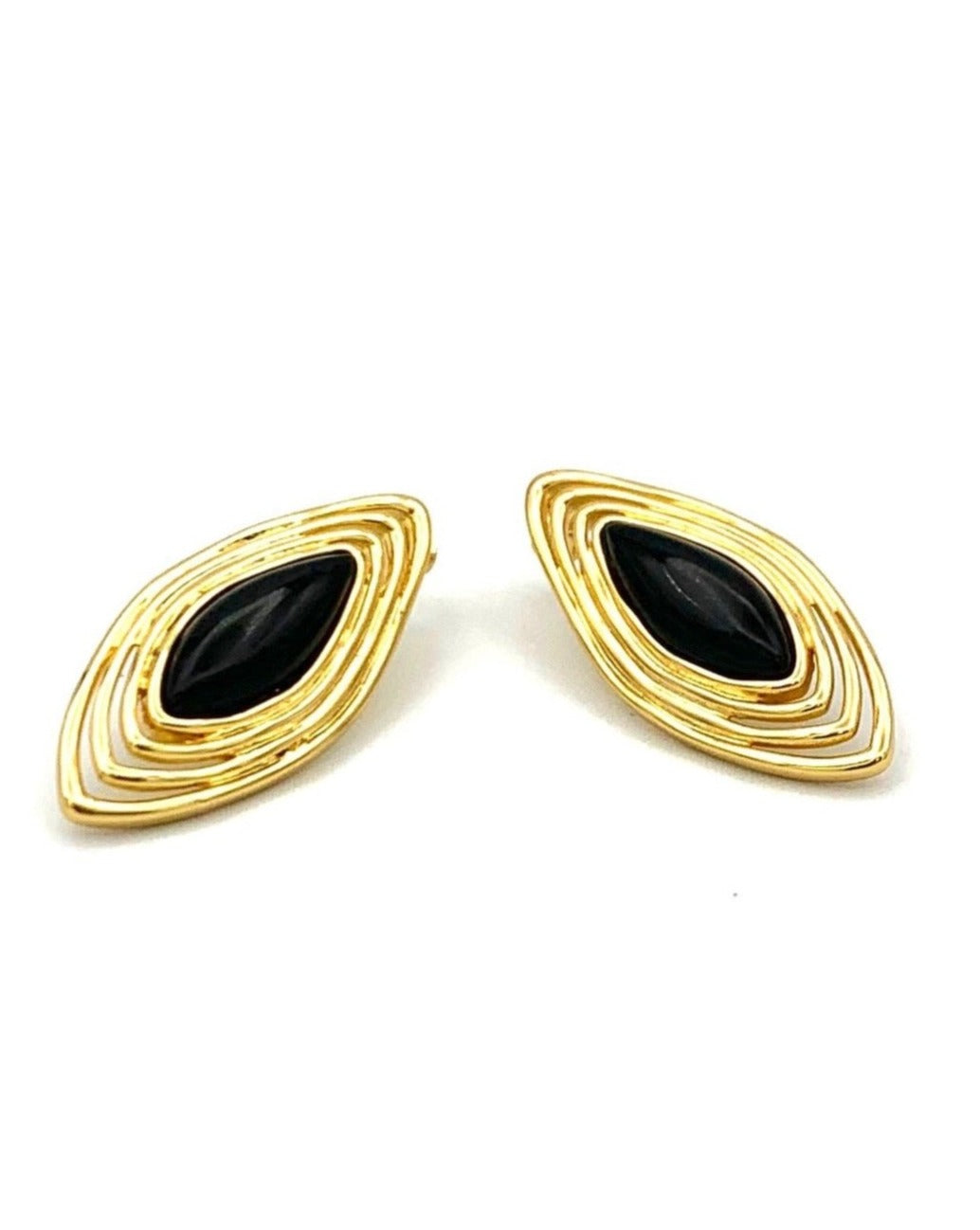 Gold and Black Oval Dangling Earrings