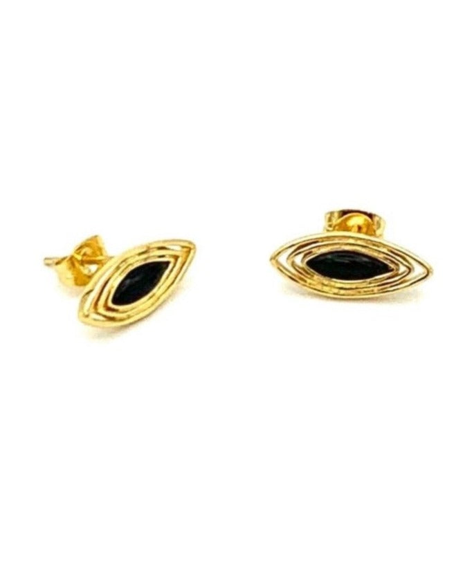 Small Gold and Black Oval Shaped Studs