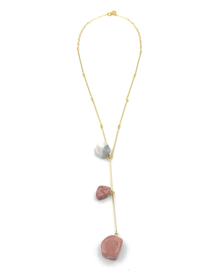 Gold Necklace With Pink And White Stones