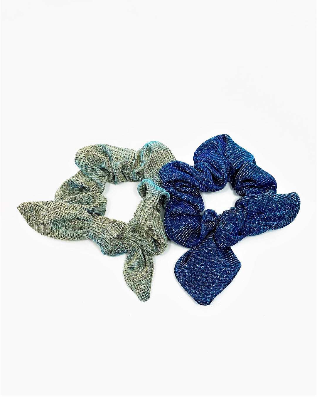 Green and Blue Metallic Bow Scrunchies Set