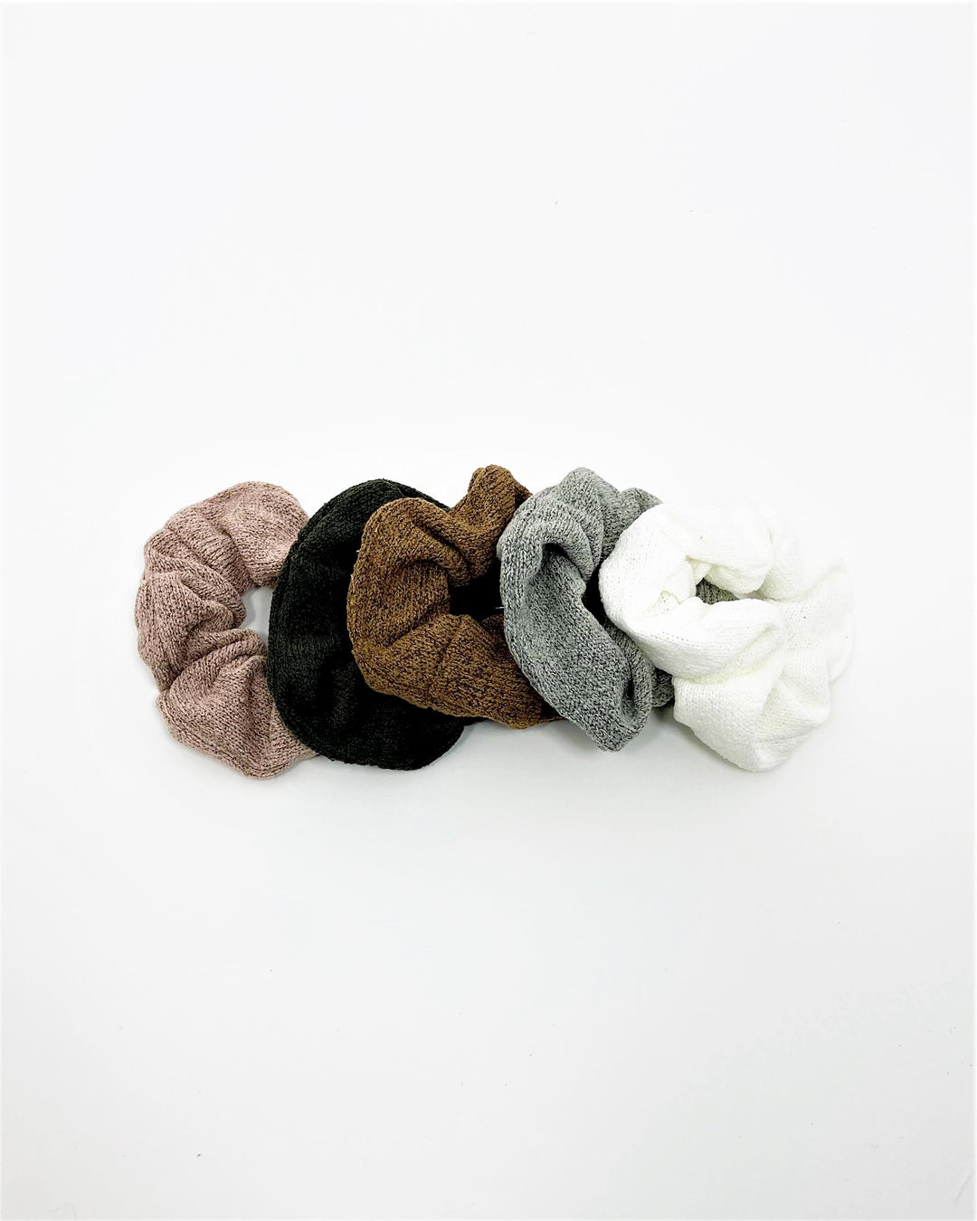 Brown, Grey, Green, Pink, and White Scrunchie Set