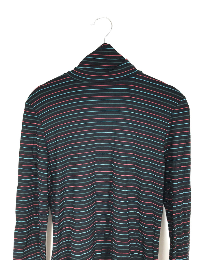 Black and Colorful Striped Turtle Neck - Small