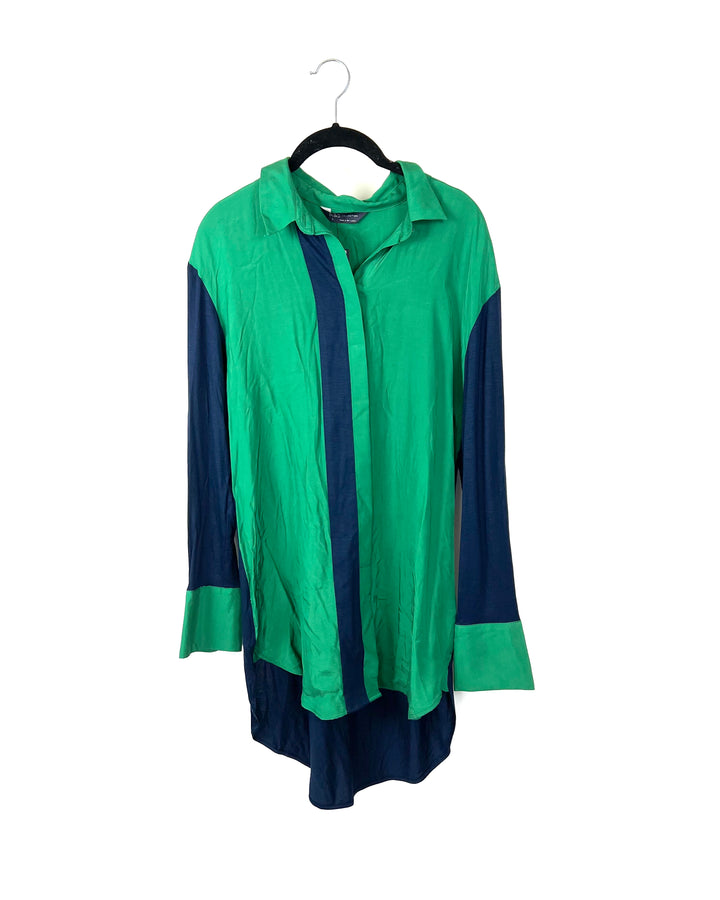 Green And Blue Button Up - Size 2