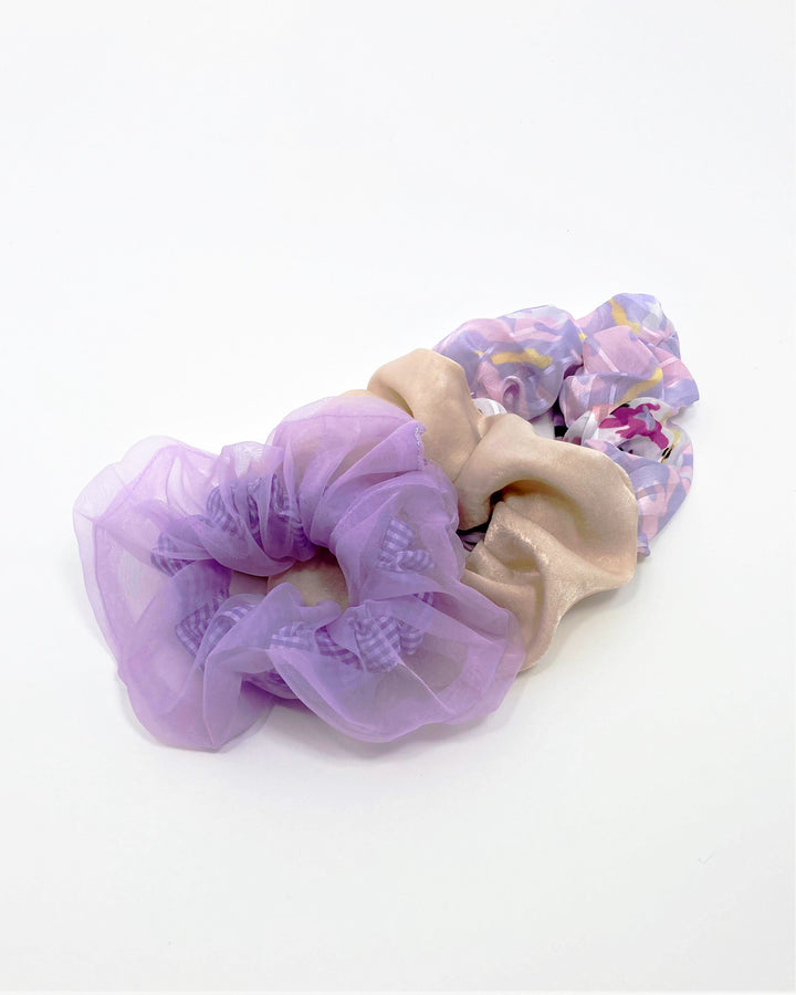 Creme and Purple Floral Scrunchies Set