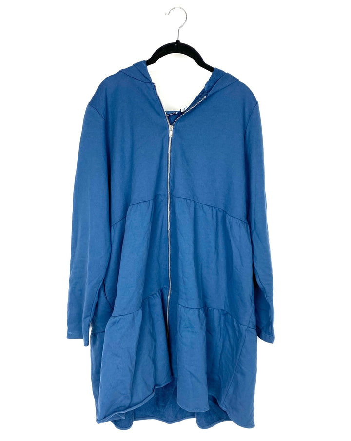 Blue Oversized Zip Sweater - Small/Medium