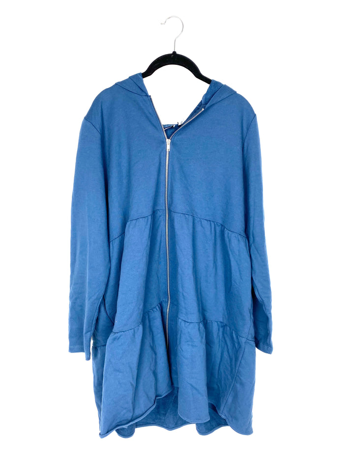 Blue Oversized Zip Sweater - Small/Medium