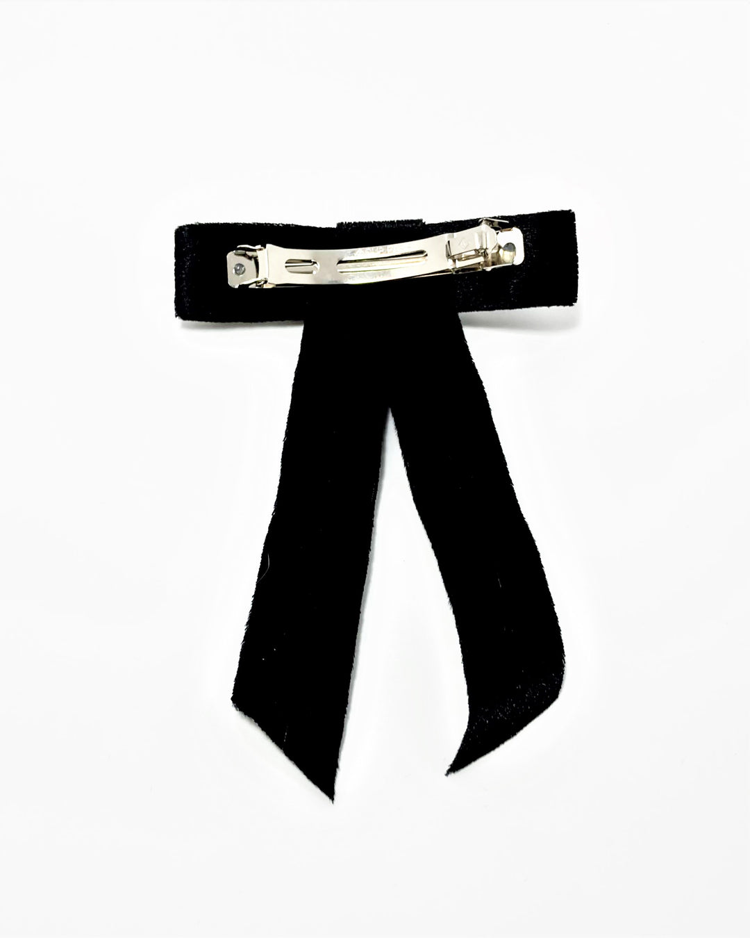 Black Velvet Clip Bow with White Flower Accents