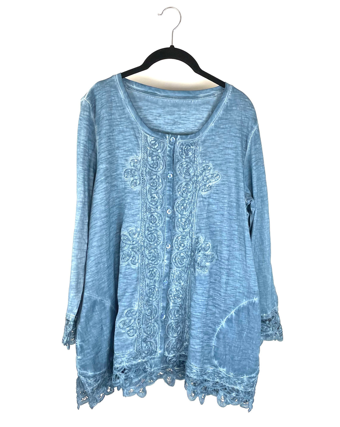 Light Blue Long Sleeve Eyelet Detailing - Size 6-8