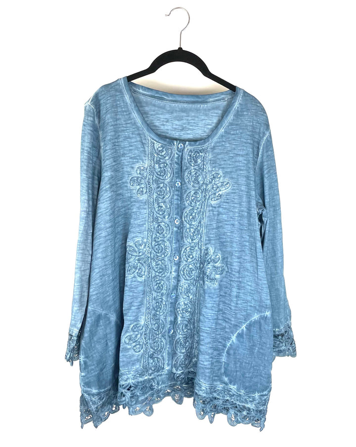 Light Blue Long Sleeve Eyelet Detailing - Size 6-8