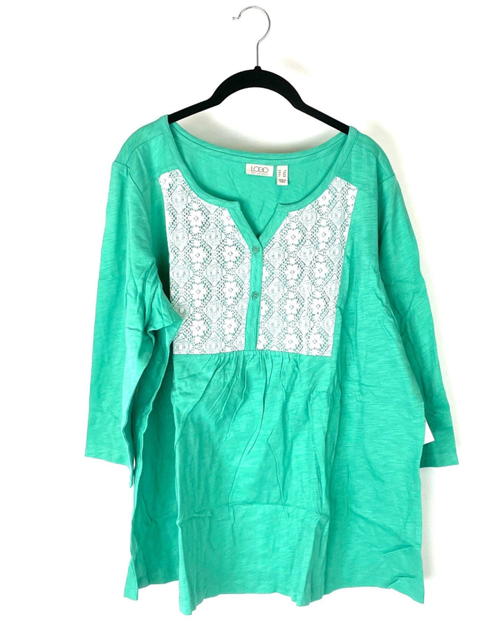 Turquoise Quarter Sleeve Long Sleeve - 1X