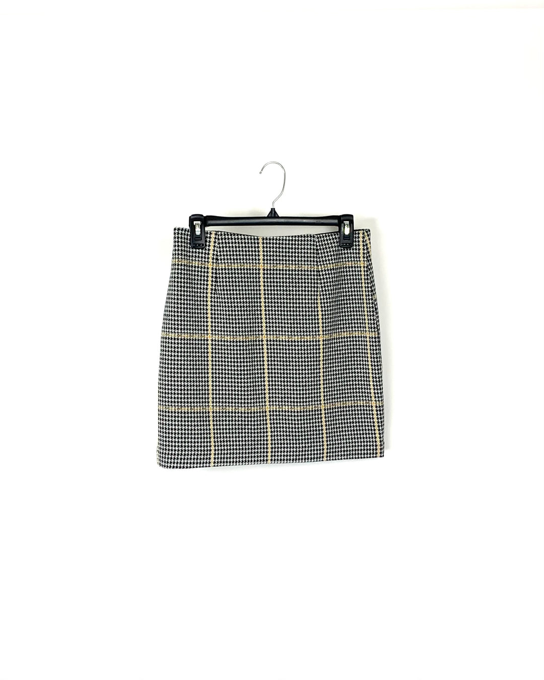 Black, White, And Yellow Houndstooth Mini Skirt - Small