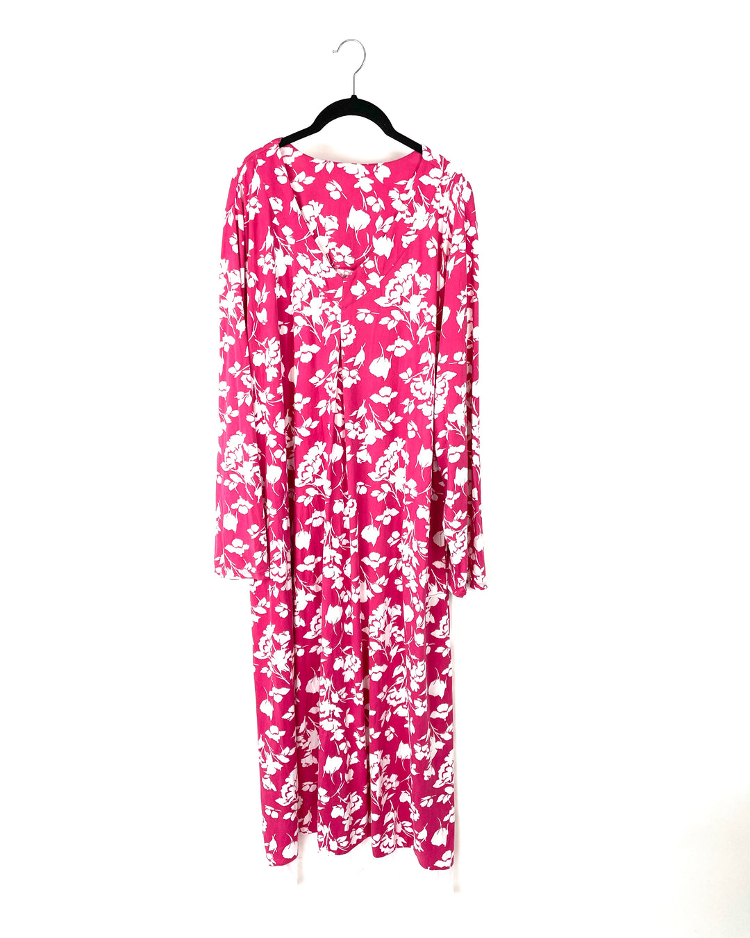 Long Sleeve Bright Pink Floral Nightgown - 1X