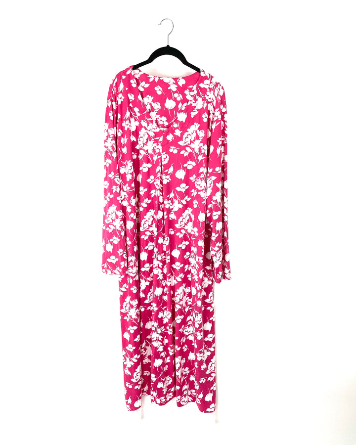 Long Sleeve Bright Pink Floral Nightgown - 1X