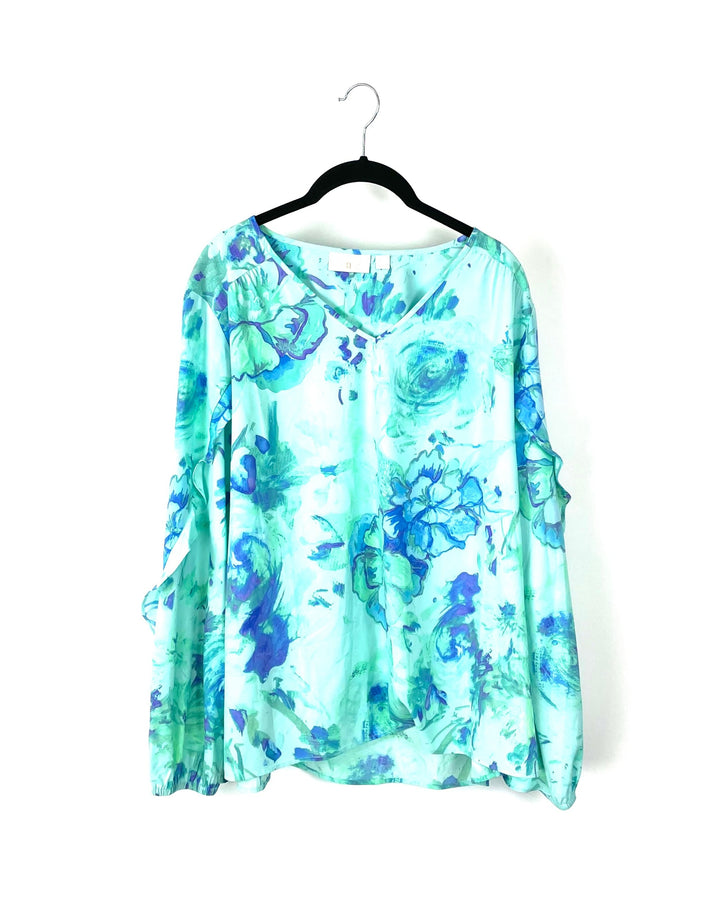 Watercolor Floral Print Long Sleeve Top - Large/Extra Large