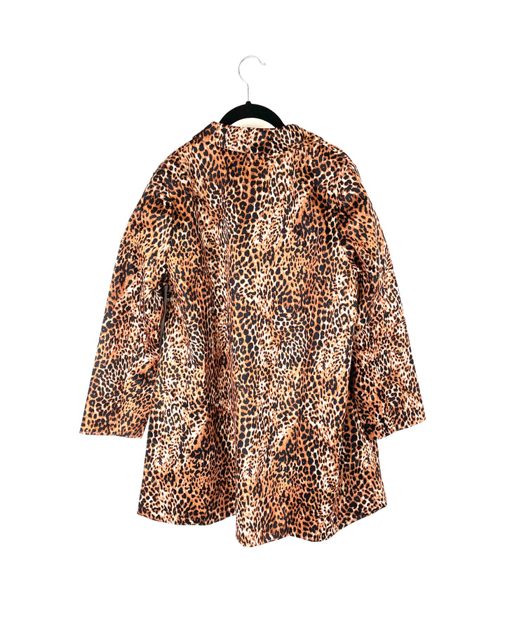 Brown Cheetah Print Trench Coat With Cropped Sleeves - Extra Small And Small
