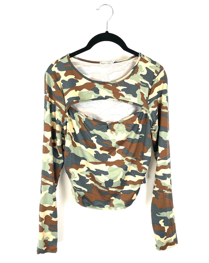 Camo Long Sleeve with Chest Cut Out - Small