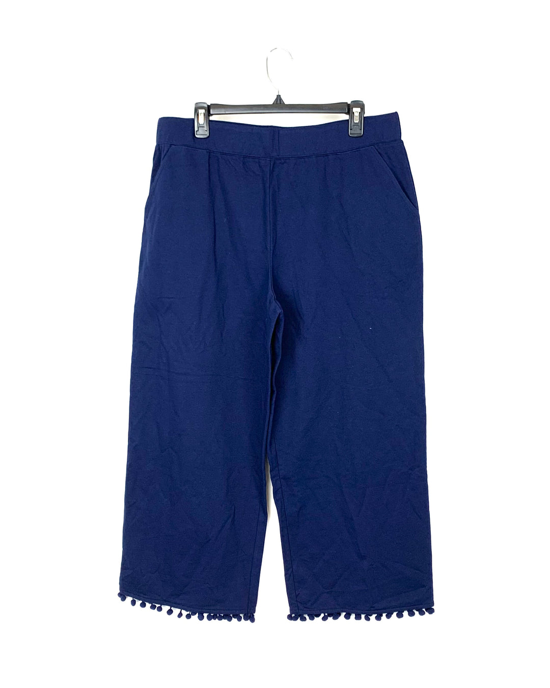 Navy Blue Cropped Pants With Pom Poms - Small and Large