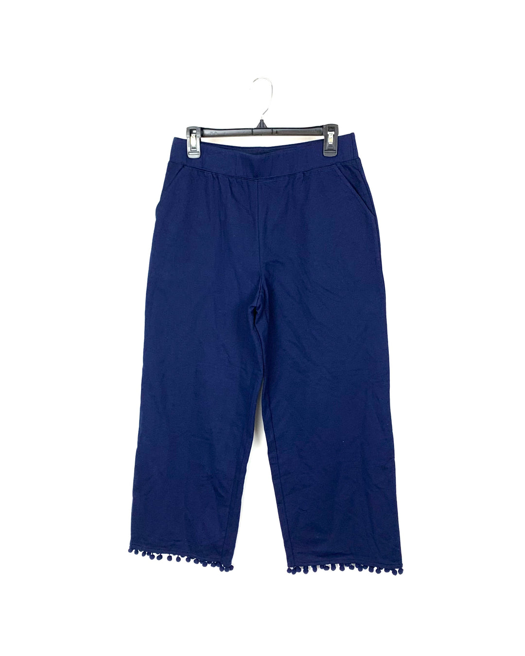 Navy Blue Cropped Pants With Pom Poms - Small and Large