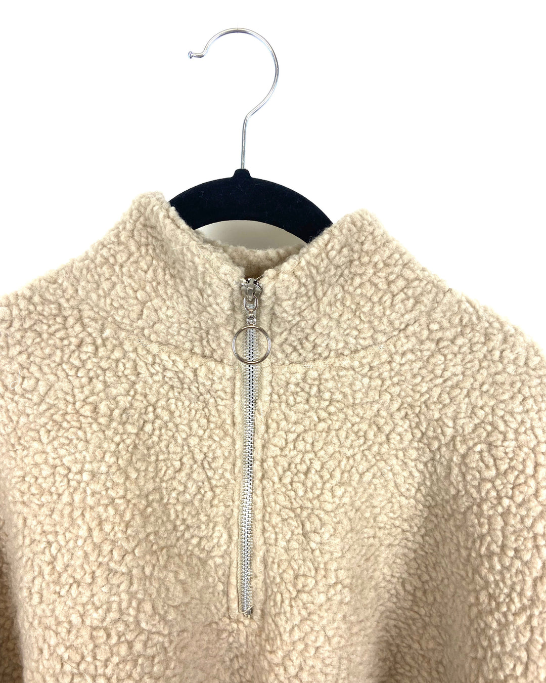 Tan Sherpa Quarter-Zip Cropped Sweatshirt - Medium, Large