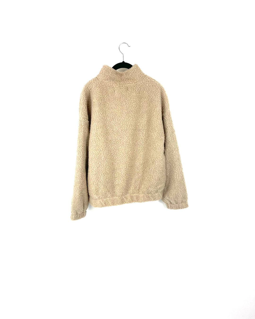 Tan Sherpa Quarter-Zip Cropped Sweatshirt - Medium, Large