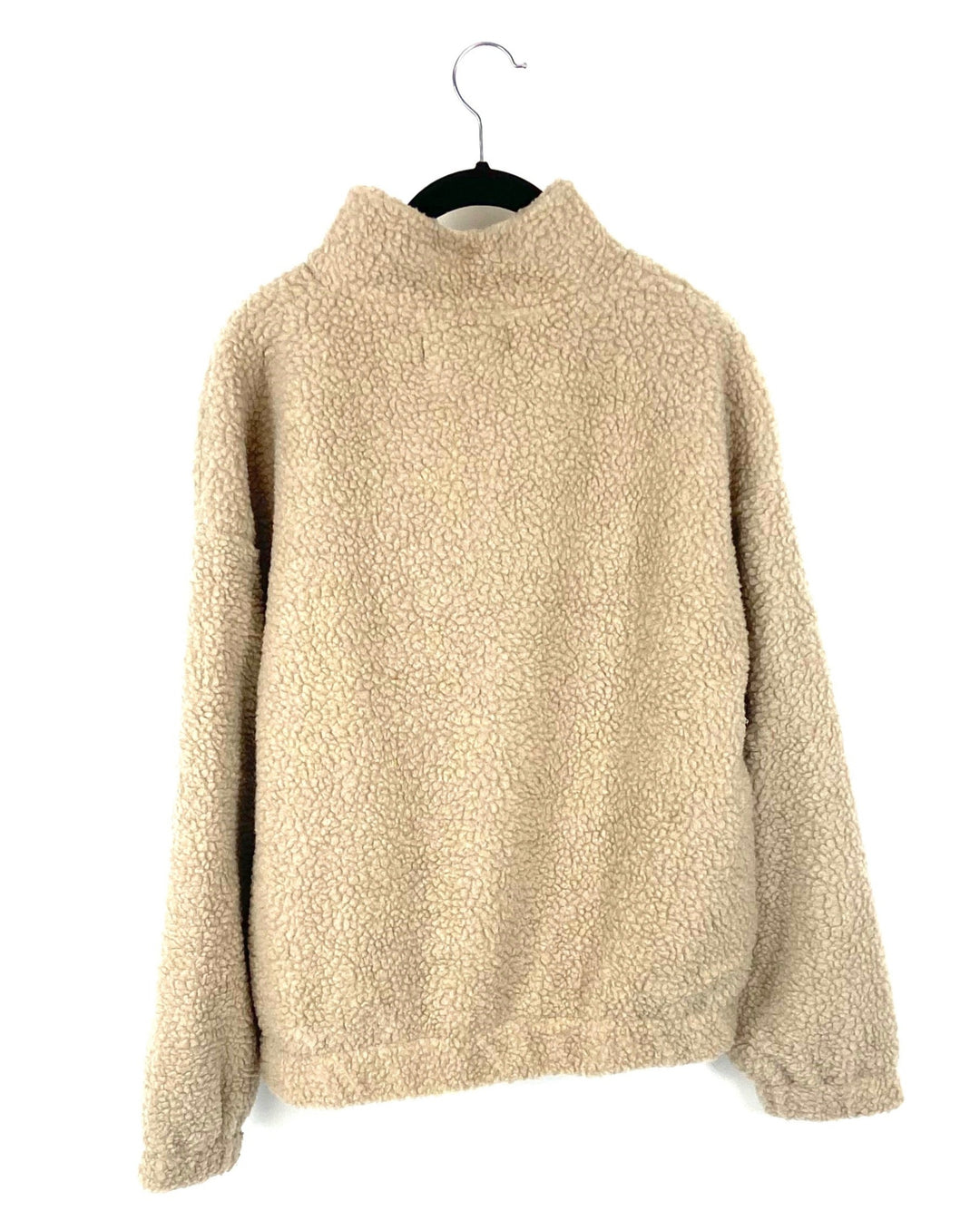 Tan Sherpa Quarter-Zip Cropped Sweatshirt - Medium, Large