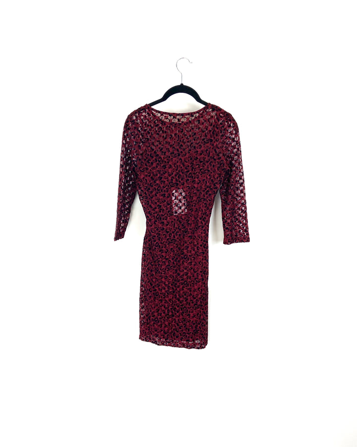 Red Cheetah Lace Dress - Small