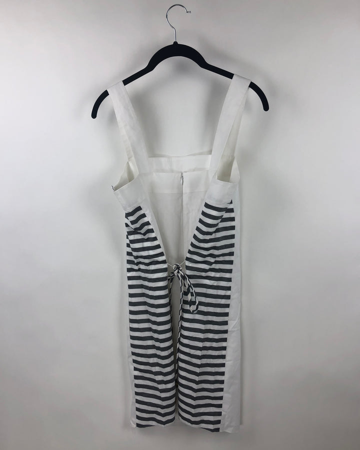 White Dress With Grey Stripes - Small