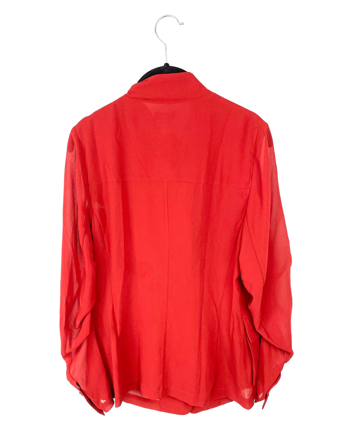 Burnt Orange Sheer Button Up Blouse - Size 4