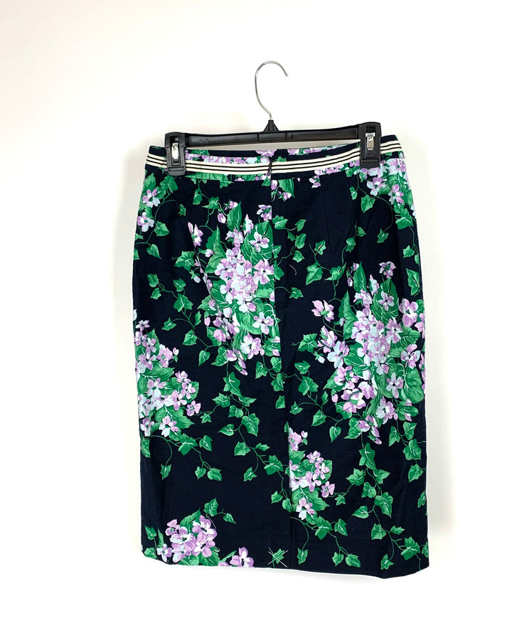 Black Skirt With Colorful Floral Print - Size 2