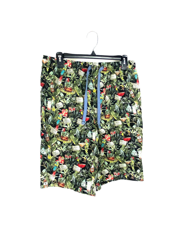 MENS Green Holiday Print Shorts - Medium