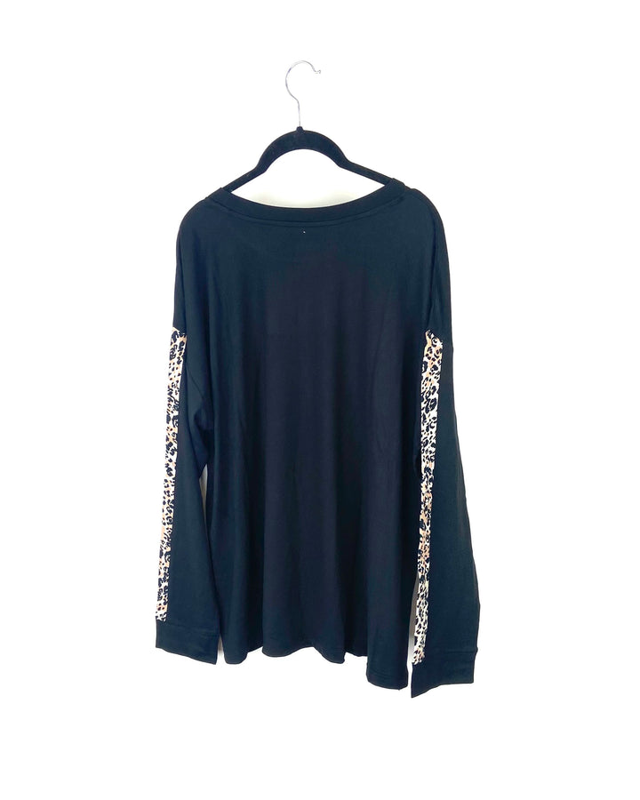 Black and Cheetah Long Sleeve Top - Size 6/8