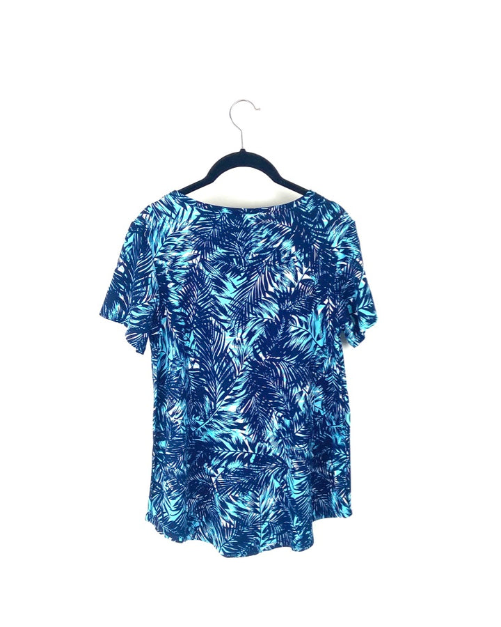 Blue Palm Tree Short Sleeve Top - Small