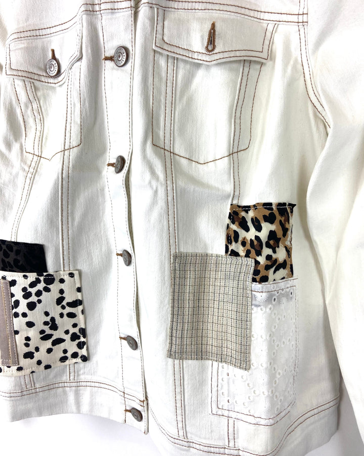 White Patchwork Denim Jacket - Size 8