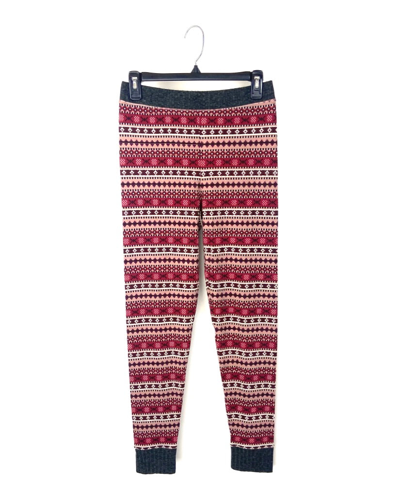 Red Winter Striped Pajama Pants - Small