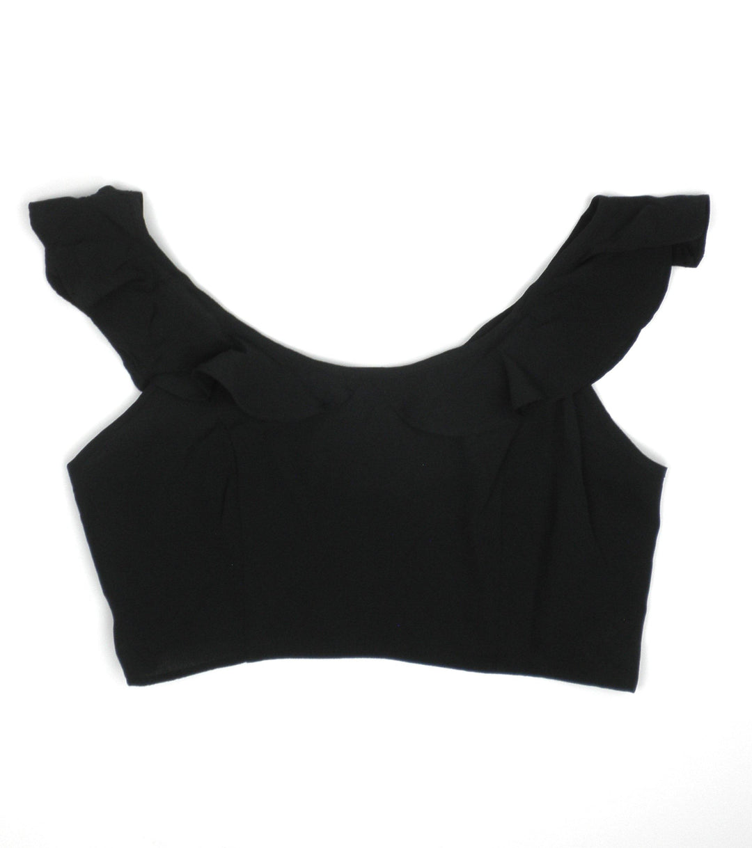 Zaful Black Ruffle Crop Top - Size Large - The Fashion Foundation - {{ discount designer}}