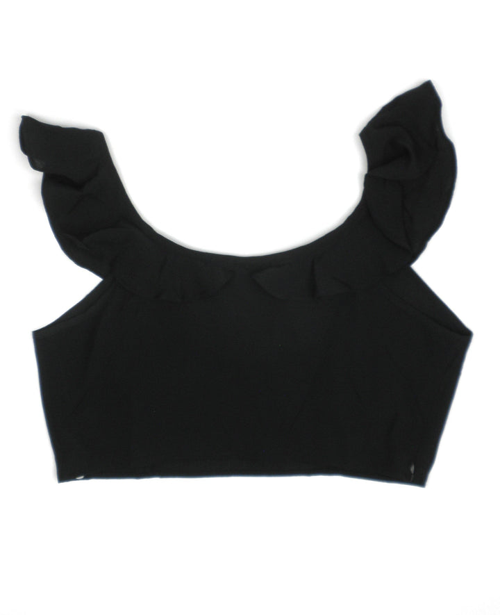 Zaful Black Ruffle Crop Top - Size Large - The Fashion Foundation - {{ discount designer}}