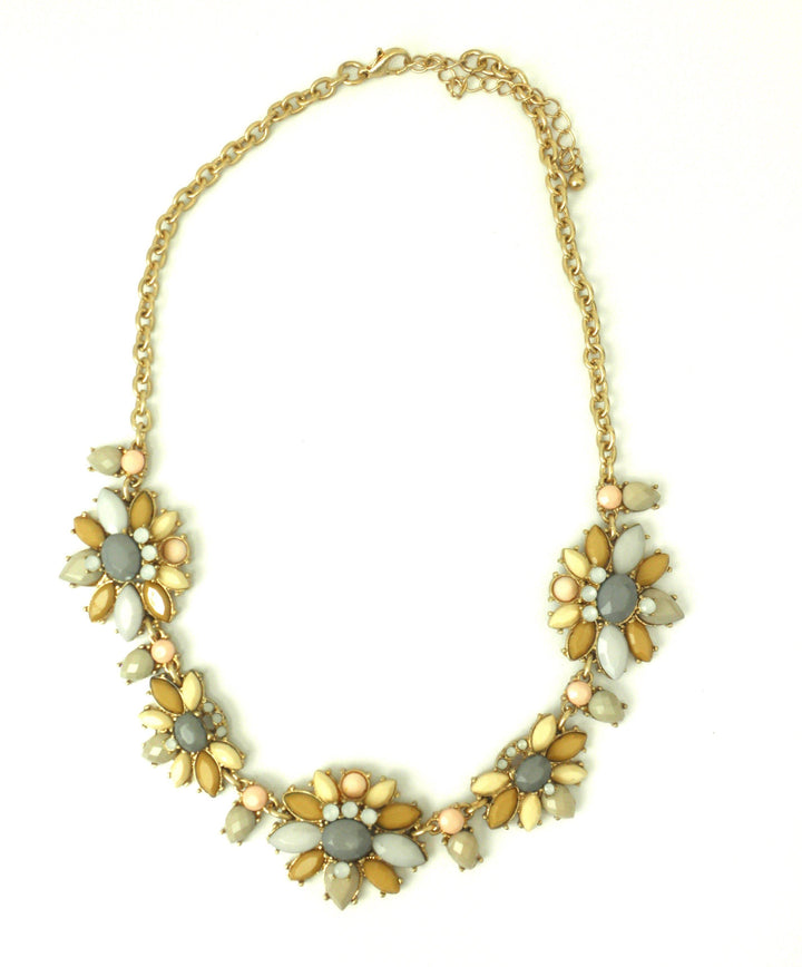 Floral Statement Necklace Pink, Beige, and Lilac Gems - The Fashion Foundation - {{ discount designer}}