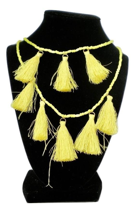 Yellow Beaded Layered Necklace with Tassels - The Fashion Foundation - {{ discount designer}}