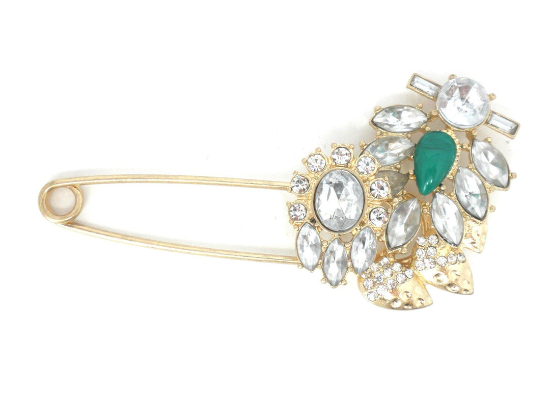 Silver, Gold, and Emerald Broche - The Fashion Foundation - {{ discount designer}}