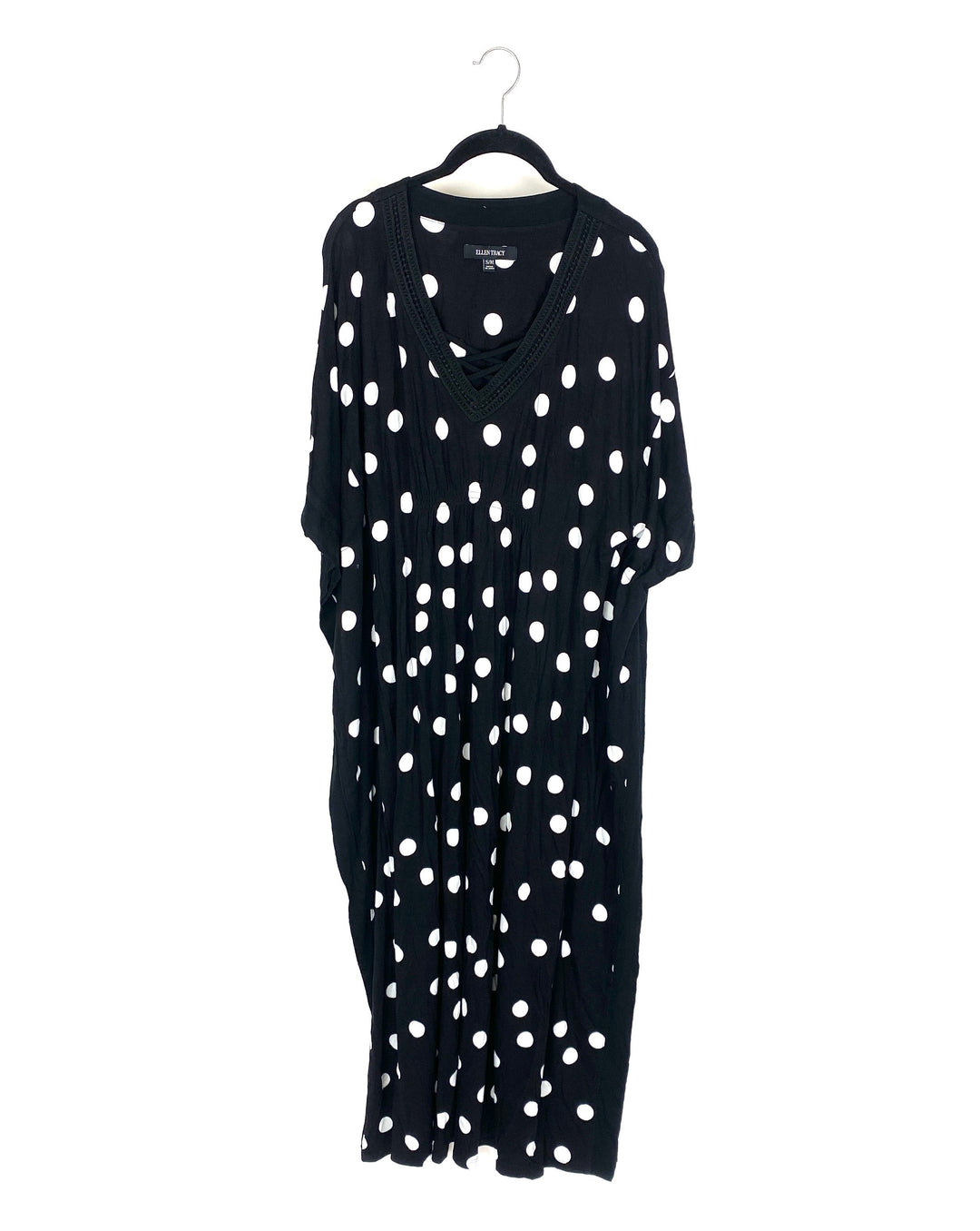 Black With White Polka Dot Printed Caftan - Small/Medium