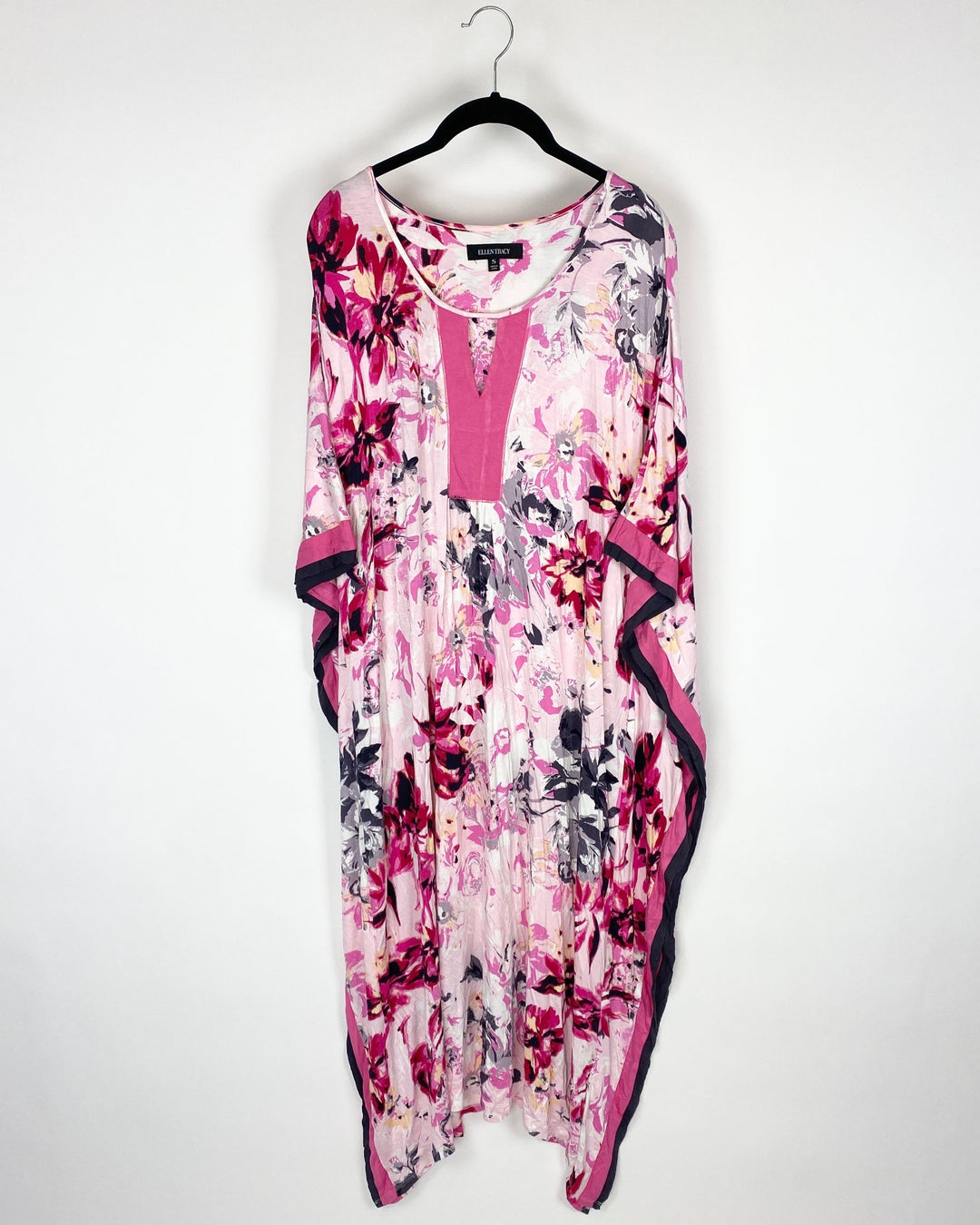 Pink And White Floral Printed Caftan - Small