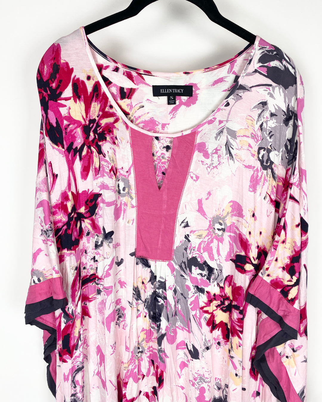 Pink And White Floral Printed Caftan - Small