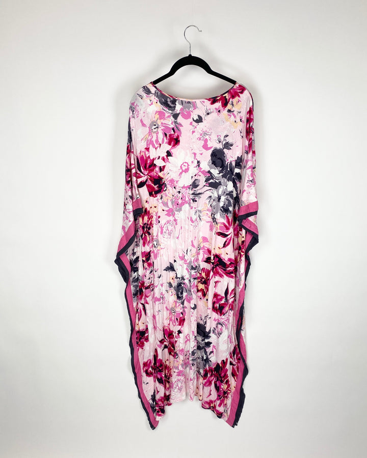 Pink And White Floral Printed Caftan - Small