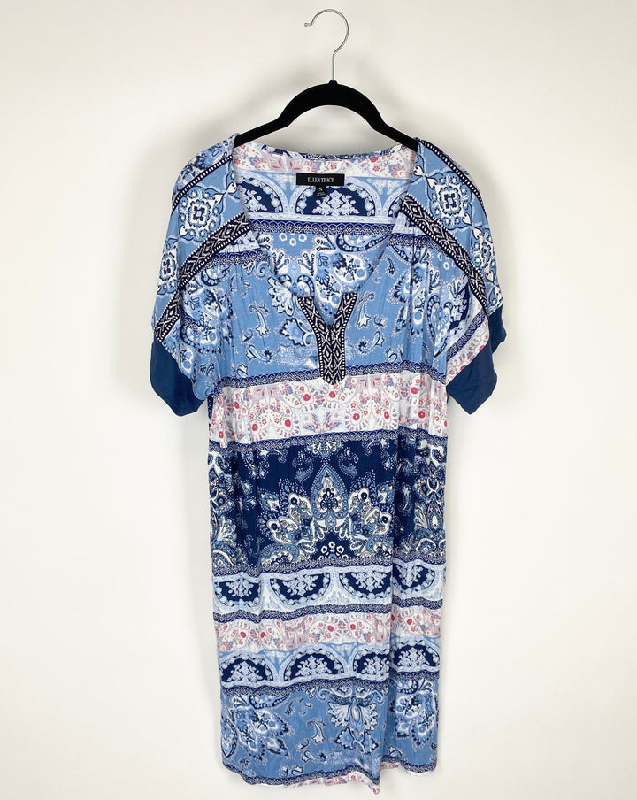 Blue Abstract Print Lounge Dress - Small