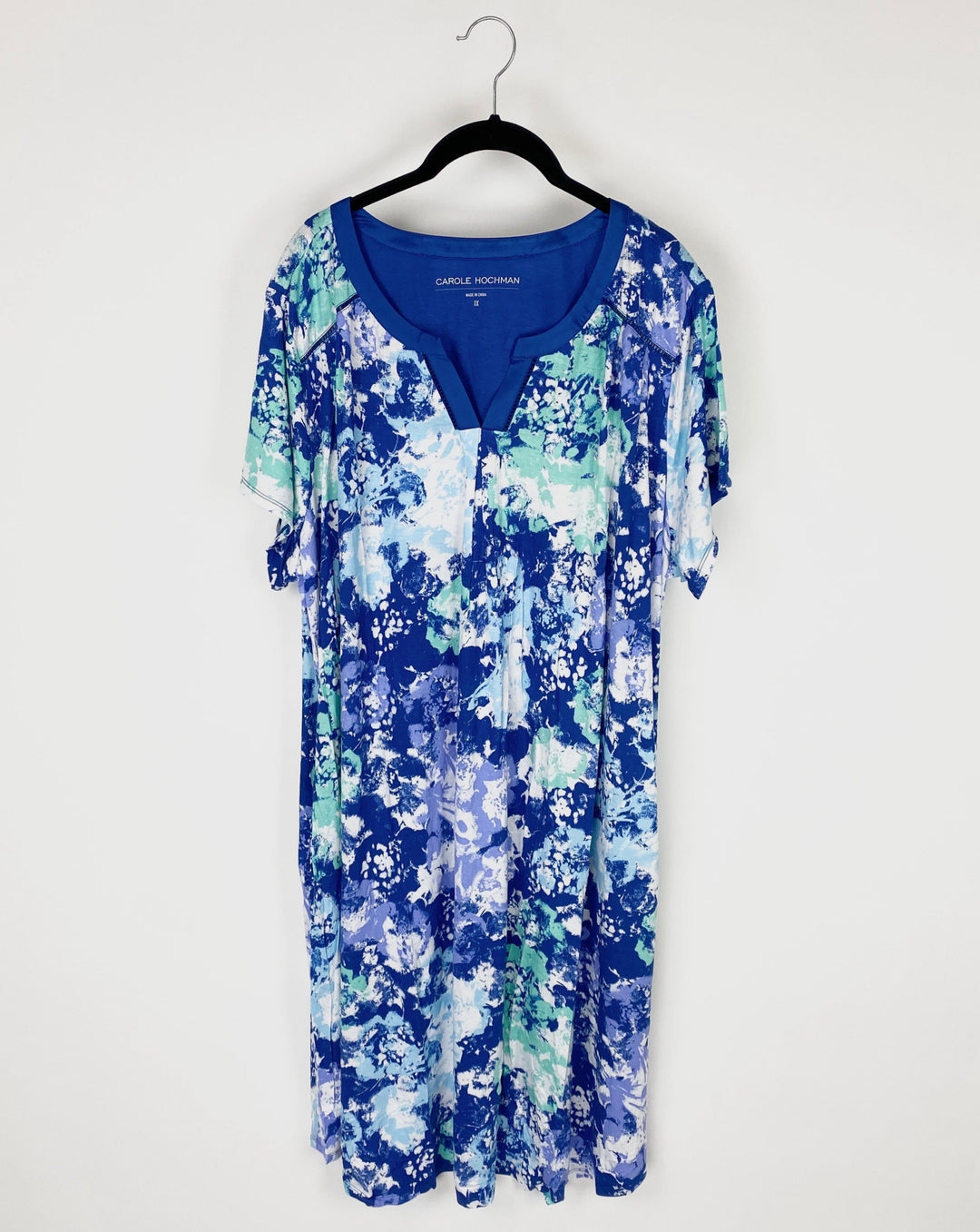 Blue Watercolor Print Dress - 1X
