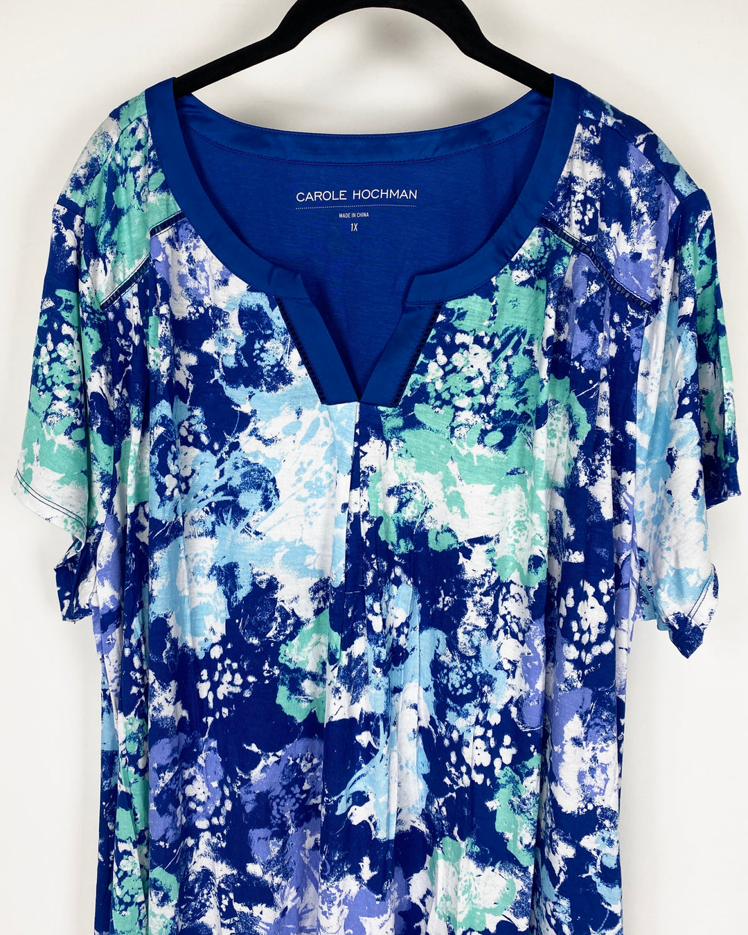 Blue Watercolor Print Dress - 1X